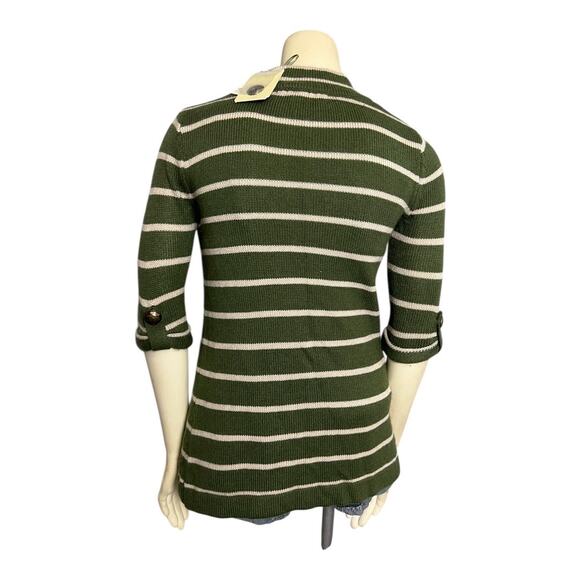 NWT Love by Design Cardigan Women's Small Olive Green Stripe Button 3/4 Sleeve - Picture 6 of 9